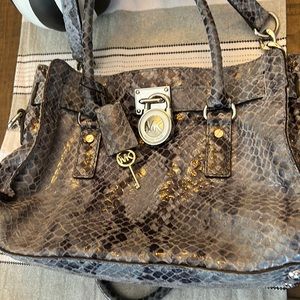 Michael Kors Hamilton Embossed Blue Leather Snakeskin Print